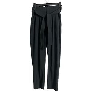 Athleta Skyline Paperbag Pants Womens 2 Black Belted Tapered High Waist Stretch